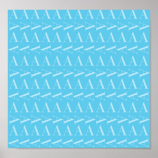 Letter A - Aqua Blue Monogram Initiaal Poster (Voorkant)