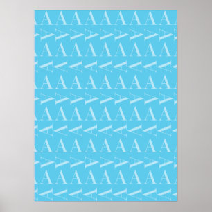 Letter A - Aqua Blue Monogram Initiaal Poster