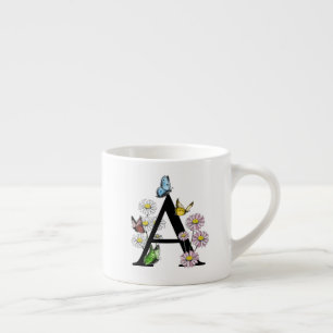 Letter A Bloem Vlinder Monogram Initiaal Espresso Kop