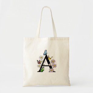 Letter A Bloem Vlinder Monogram Initiaal Tote Bag