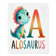 Letter A, Dinosaur Alphabet Waterverf Poster