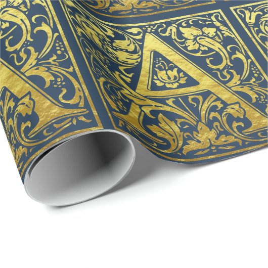 Letter A First Letter Faux Gold en Blue Cadeaupapier (Rol Hoek)