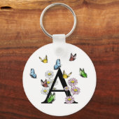 Letter A Floral Butterfly Monogram Initiaal Sleutelhanger (Voorkant)