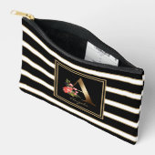 Letter A Floral Monogram Zwart Wit Goud Strepen Etui (Open)