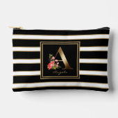 Letter A Floral Monogram Zwart Wit Goud Strepen Etui (Voorkant)
