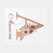 Letter A Floral Roos Gold Monogram Kwekerij Fleece Deken (Voorkant (Horizontaal))