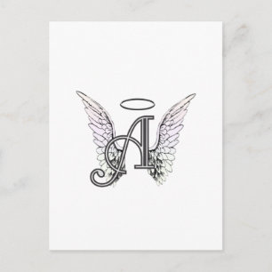 Letter A Initiaal Monogram met Angel Wings & Halo Briefkaart