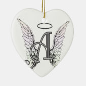 Letter A Initiaal Monogram met Angel Wings & Halo Keramisch Ornament (Rechts)