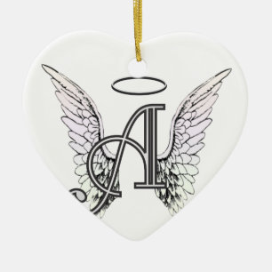 Letter A Initiaal Monogram met Angel Wings & Halo Keramisch Ornament