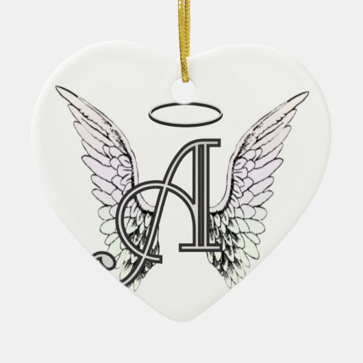 Letter A Initiaal Monogram met Angel Wings & Halo Keramisch Ornament (Voorkant)