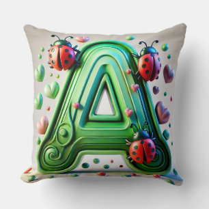 🌸 Letter A Lieveheersbeestje Bloemige Monogram � Kussen