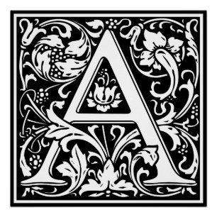 Letter A Middeleeuwse Monogram Art Nouveau Perfect Poster