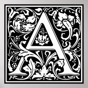 Letter A Middeleeuwse Monogram Art Nouveau Poster
