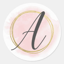 Letter A Monogram Blush Roze Waterverf Goud Chic