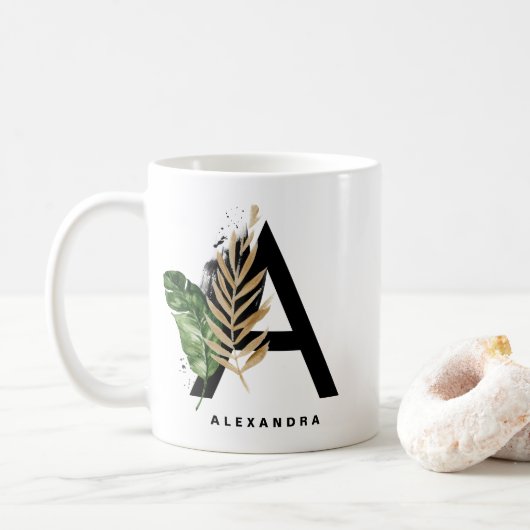 Letter A Monogram Gold Foil Tropical Personalized Koffiemok (Met donut)