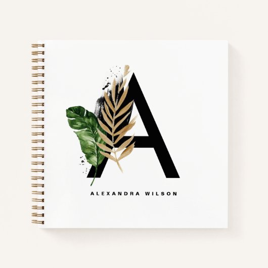 Letter A Monogram Gold Foil Tropical Personalized Notitieboek (Voorkant)