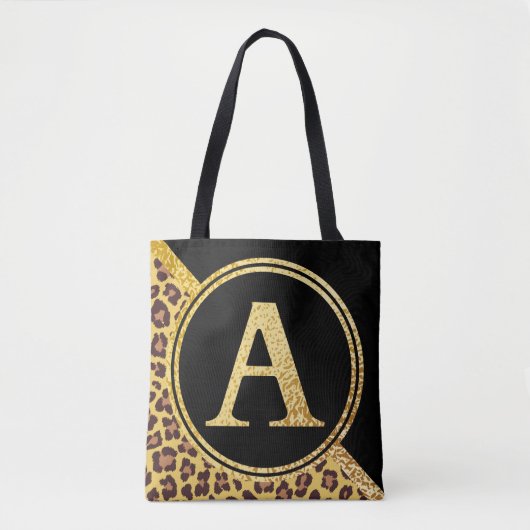 Letter A Monogram Leopard Print Gold and Black Draagtas (Voorkant)