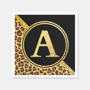 Letter A Monogram Leopard Print Gold and Black Servet