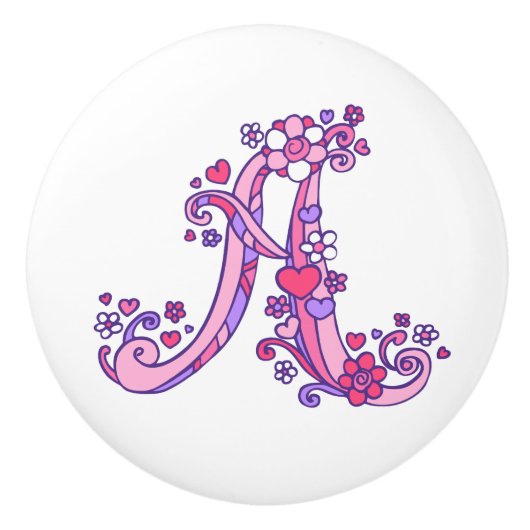 Letter A monogram roze paarse handvatknop Keramische Knop (Voorkant)