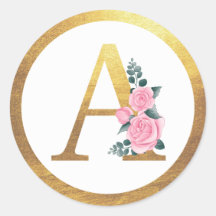 Letter A Monogram Roze Rozen Bloemen & Elegant Gou