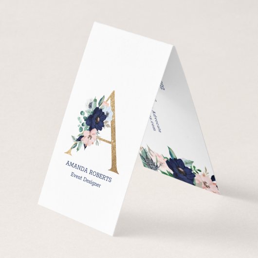 Letter A Navy-Blue & roze jachthaven bloei bloemen Visitekaartjes (Voorkant)