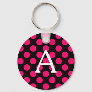 Letter A over zwarte roze pooldots Sleutelhanger