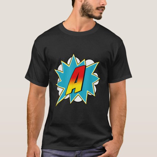 Letter A Superhero Name Comic Letter Retro Costume T-shirt (Voorkant)