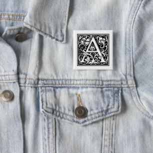  letter A Vierkante Button 5,1 Cm