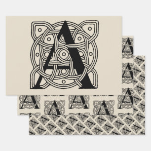 Letter A Vintage Celtic Knot Monogram Inpakpapier Vel