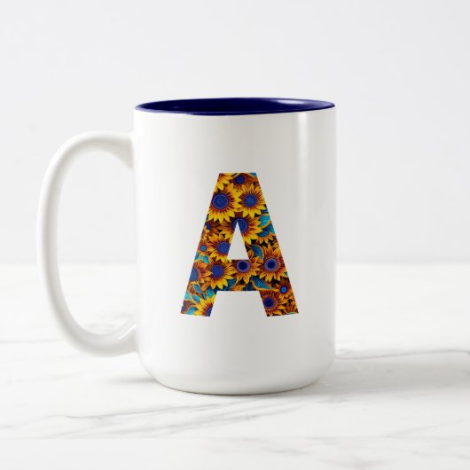 Letter A with sunflowers mug Tweekleurige Koffiemok (Links)