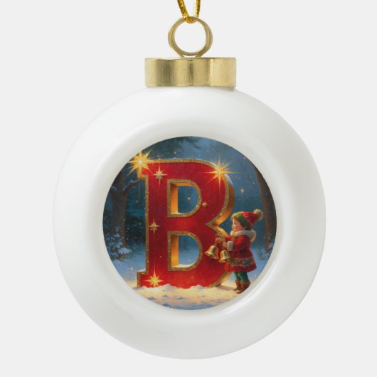 Letter B Christmas Bell Personalized Initial Keramische Bal Ornament (Voorkant)