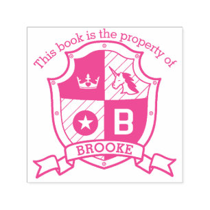 Letter B crest aangepaste naam unicorn bibliotheek Zelfinktende Stempel