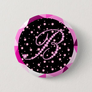 Letter B Diamanten Monogram Roze Diamant Patroon Ronde Button 5,7 Cm