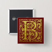 Letter B First Letter Faux Gold Red Vierkante Button 5,1 Cm (Voorkant /achterkant)