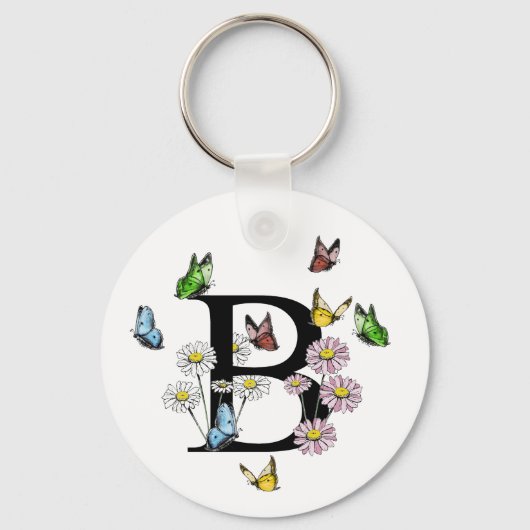 Letter B Floral Butterfly Monogram Initiaal Sleutelhanger (Voorkant)
