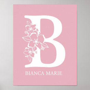 Letter B Floral Monogram Name Nursery Modern Poster