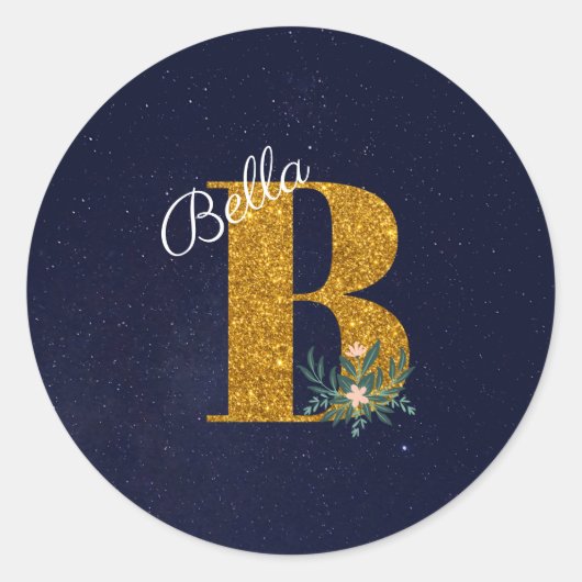 Letter B Golden monogram Ronde Sticker (Voorkant)