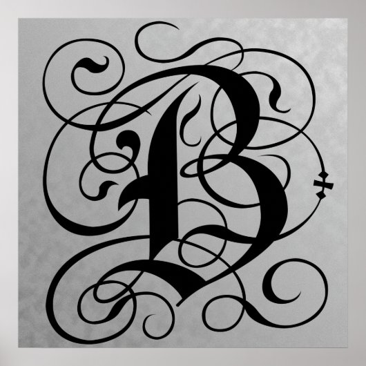 Letter B, Gothic Monogram Black Poster (Voorkant)