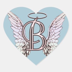 Letter B Initiaal Monogram met Angel Wings & Halo Hart Sticker