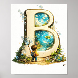 Letter B Initiaal | Waterverf Alfabet Cadeau Poster
