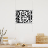 Letter B Medieval Monogram  Initiaal Poster (Keuken)