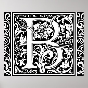 Letter B Medieval Monogram Initiaal Poster