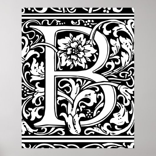 Letter B Medieval Monogram  Initiaal Poster (Voorkant)