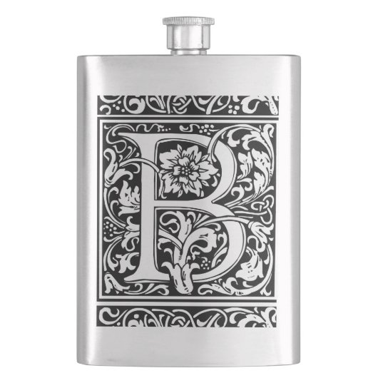 Letter B Middeleeuws Monogram Art Nouveau Heupfles (Voorkant)