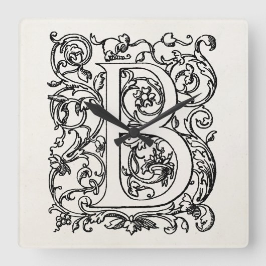  letter B Monogram, deel B, Initialen Vierkante Klok (Voorkant)