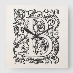letter B Monogram, deel B, Initialen Vierkante Klok