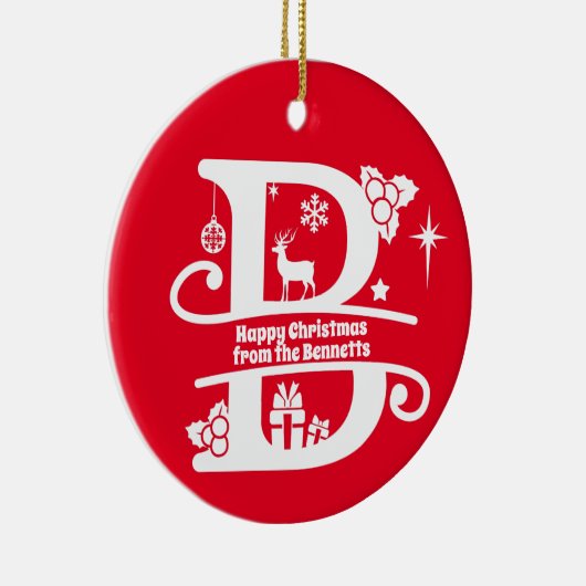 Letter B Monogram Initiaal Familienaam Greep Keramisch Ornament (Rechts)