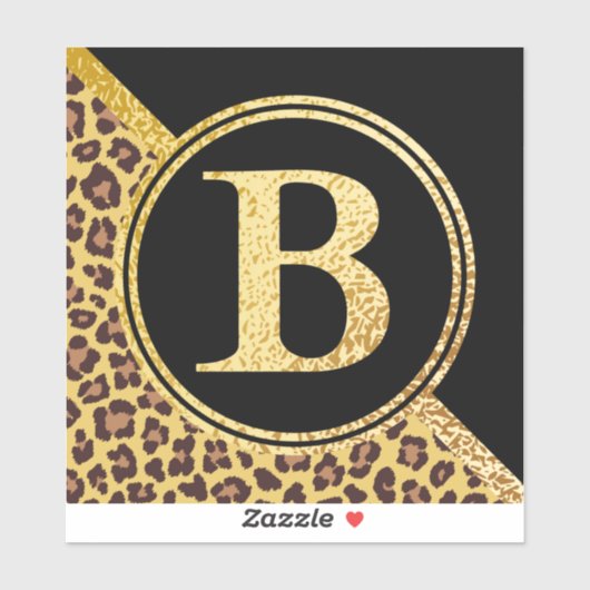 Letter B Monogram Leopard Print Gold and Black Sticker (Vel)