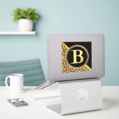 Letter B Monogram Leopard Print Gold and Black Sticker (Laptop op bureau)