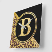 Letter B Monogram Leopard Print Gold and Black Vierkante Klok (Hoek)